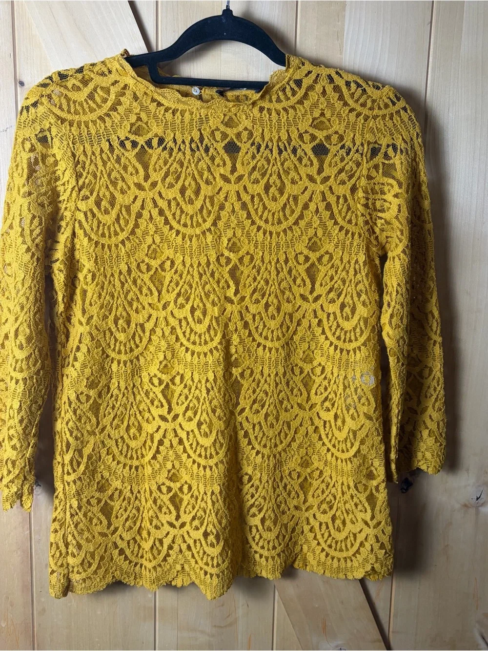 Zara Mustard Yellow Lace 3/4” Sleeve Top